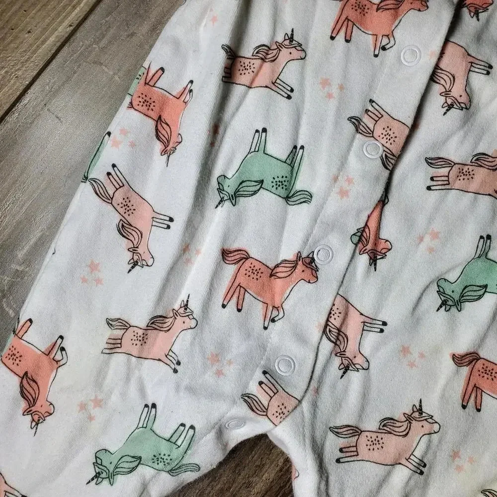 Child of Mine by Carter's Pink & Green Unicorn Footed Pajamas